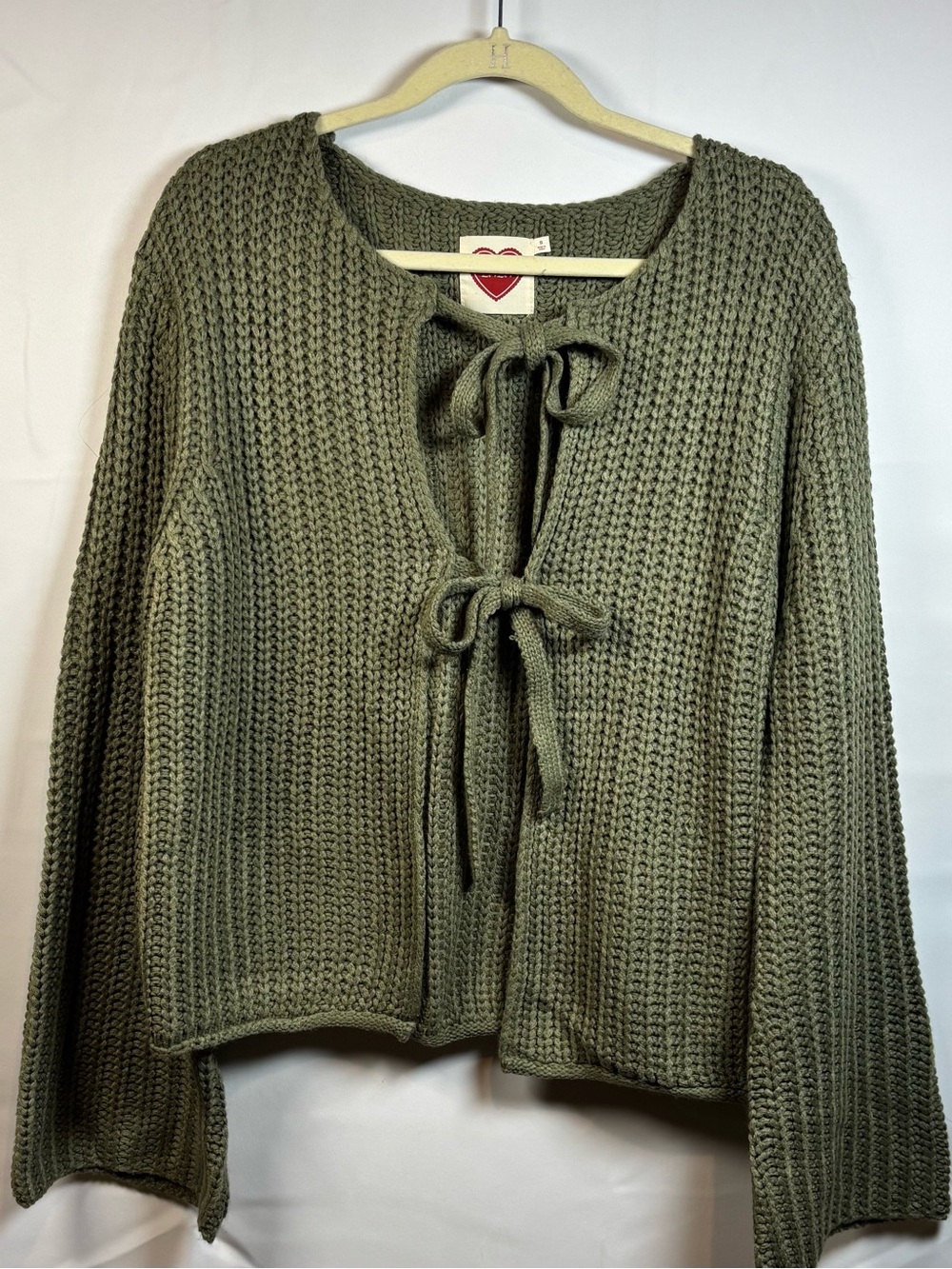 LovLov Knit Tie-Front Cardigan in Olive